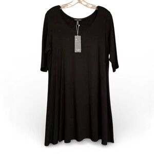 Eileen Fisher Black Dress Tag Size XL Actual Size L Slim Fit 3/4 Sleeves USA NWT